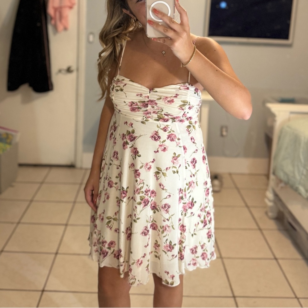 Floral White and Pink Dress